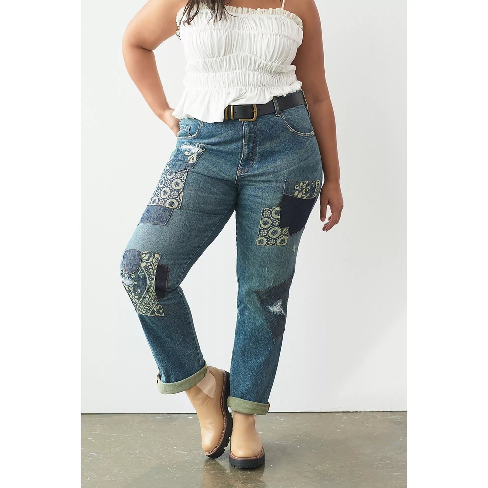 Pilcro Anthropologie The Borrowed Boyfriend Patchwork Jeans Size 24W Plus